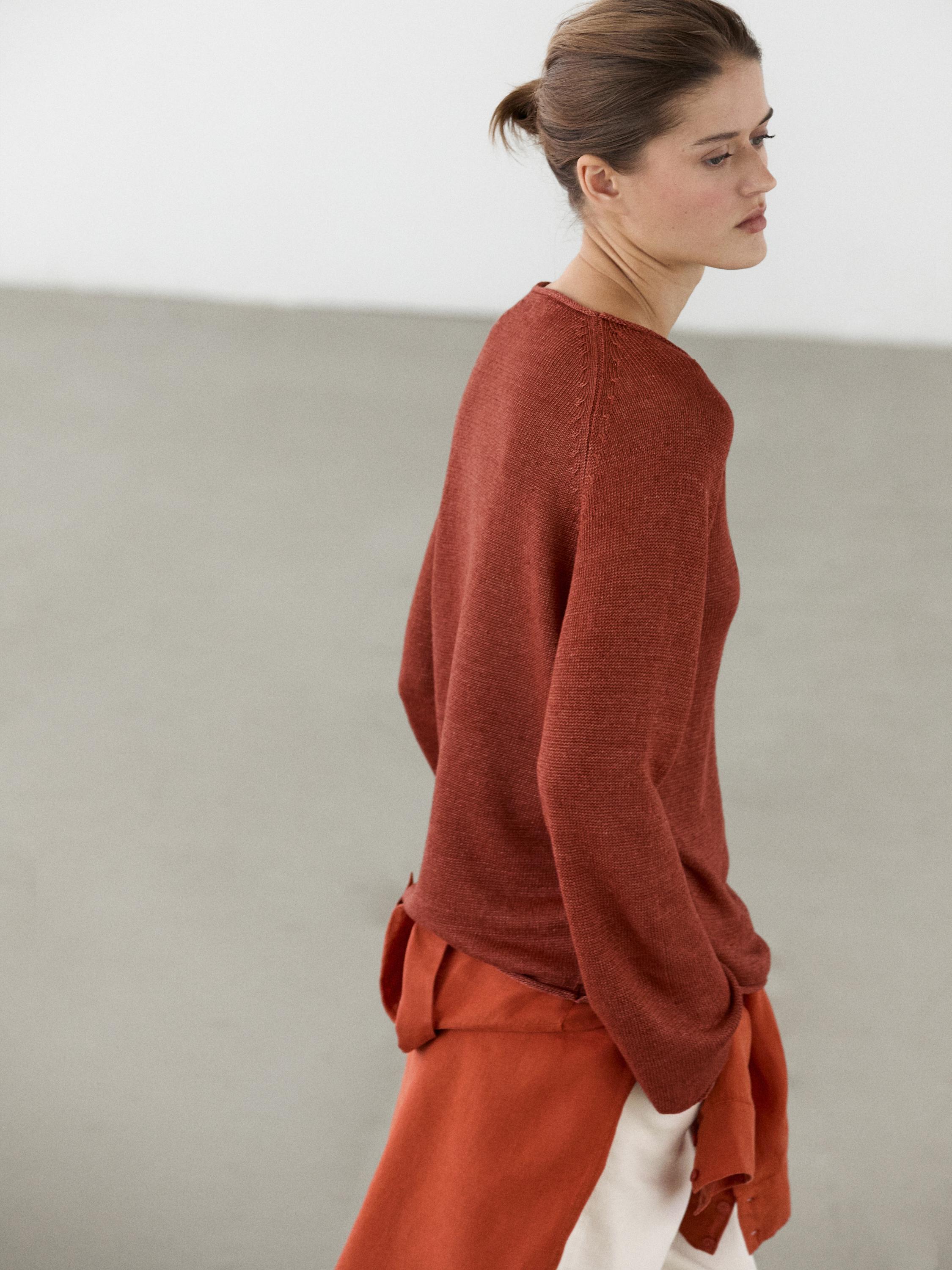 100% linen knit crew neck sweater